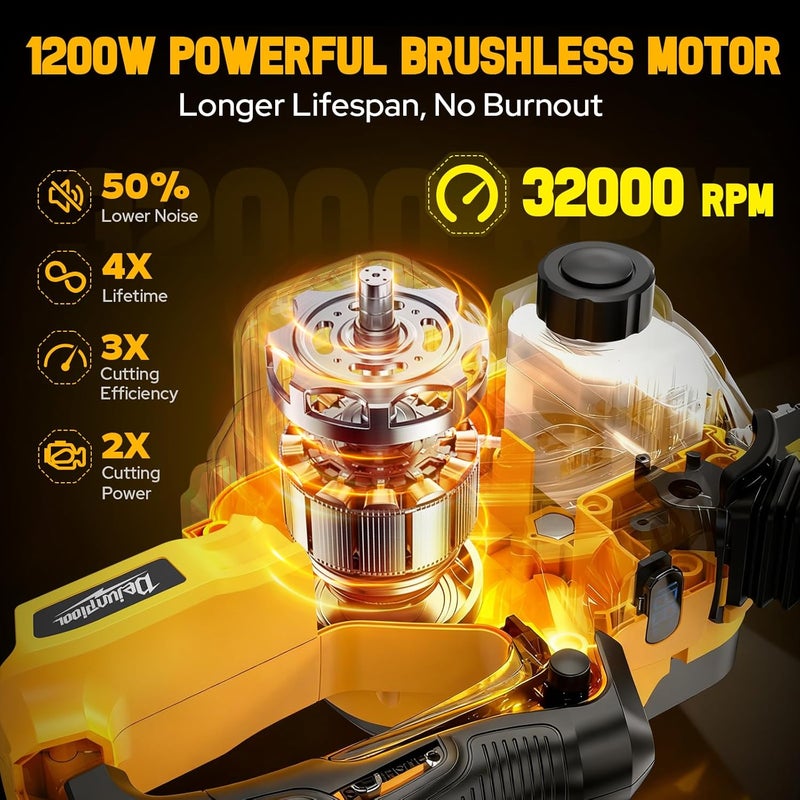 DEJUNPIOOL 16 Inch Electric Chainsaw Cordless Compatible with Dewalt 20V/60V MAX Battery (Tool Only), Brushless Chain Saw with Battery Level Screen, Auto Oiler, 3 Chains, Handheld Pruning Chainsaw Garden Tools - Image 4